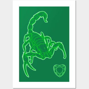 Green scorpion with heart gem Posters and Art